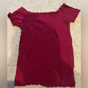 Ribbed burgundy off the shoulder top